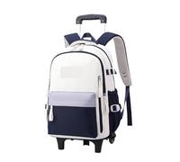 MAQDDO Schoolbag with Wheels Children's Backpack Girls Trolley Schoolbag Girls Rolling Trolley Women's Travelling Backpacks for School(Blue,Six Wheels)