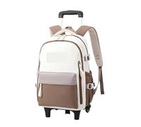 MAQDDO Schoolbag with Wheels Children's Backpack Girls Trolley Schoolbag Girls Rolling Trolley Women's Travelling Backpacks for School(Brown,Six Wheels)