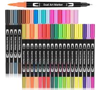 Maqhpu Colouring Pens, Felt Tip Pens, 36 Colors Dual Tip Brush Pens for Adults and Kids, Art Supllies Markers for Drawing, Scrapbook, Bullet Journal, Adults Colouring Books, School Supplies