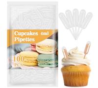 MAQIHAN 100 Plastic Pipettes Dropper for Cupcakes - 4ml Disposable Cupcake Pipettes Cupcake Injector Mini Pipettes Pippets Disposable Droppers Pipets Liquor Alcohol Infuser Small Strawberry Pippettes
