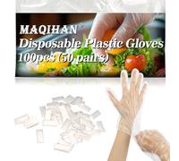 MAQIHAN 100Pcs(50Paris) Plastic Gloves Disposable - Plastic Food Safe Handling Food Prep Service Gloves Clear Food Handler Cooking Serving Gloves Kitchen Restaurant Hair Dye Gloves Individual Packaged