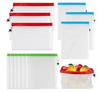 MAQIHAN 12PCS Reusable Produce Bags - Mesh Produce Bags Drawstring Reusable Washable Vegetable Storage Bags Refrigerator Keep Fresh Grocery Food Fruits Veggie Green Net Bag Toy Storage Zero Waste Shop