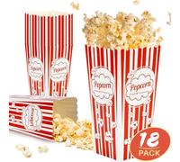 MAQIHAN 18 Popcorn Boxes Bucket - 46oz 9.5x7.5x20cm Large Tall Paper Popcorn Box Bowl Movie Nights Decorations Pop Corn Boxes Buckets Tubs Cups Holders Sleepover Party Supplies Red & White