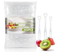 MAQIHAN 300Pcs Disposable Mini Fruit Forks - Plastic Appetizer Forks Mini Cocktail Forks Individually Wrapped Tiny Dessert Forks Cocktail Food Picks Palillos Para Fruta for Party Appetizer Charcuterie