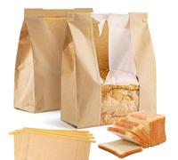 MAQIHAN 33Pcs Bread Bags with Reusable Ties - Homemade Sourdough Bread Storage Brown Paper Bagel Loaf Bakery Bags with Window Toast Bags with Resealable Tie Disposable Baked Goods Sale Packaging