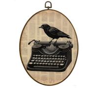 MAQIKA Black Crow Framed Wall Art Decor, Crow Gifts, Gothic Antique Raven Oval Wall Hanging Decor, Goth Raven on Typewriter Canvas Prints Wall Art for Home Bedroom Living Room Gallery, 8.7x11.3 Inch