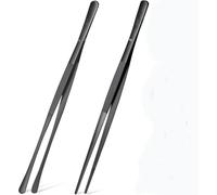 MAQNSCO 2pcs Stainless Steel Tongs 12", Multipurpose Tweezer Food Tongs Stainless Steel Steak Clip BBQ Long Tweezer Tongs, Grilling and Baking, Cooking Tweezers Precision Serrated Tips Black