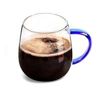 MAQQL Clear Glass Mug with Handle, Blue Handle/16 oz, high borosilicate glass mug for large glass coffee cups with handles, beverage mugs with handles, or as a gift!…