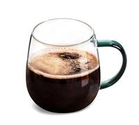 MAQQL Clear Glass Mug with Handle, Dark Green Handle 16 oz, High Borosilicate Glass Mug for Large Glass Coffee Mugs with Handle, Drinking Mugs with Handle, or as a gift!…
