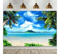 MAQTT 10x8ft Hawaiian Tropic Palm Tree Photography Background Beach Ocean Blue Sky and White Clouds Wedding Photography Backdrop Party Decoration Banner Photo