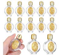 MAQUITA 12 Pcs Glass Holy Water Bottles 0.5 Floz Embossed Portable Glass Travel Bottles Girl Communion Church Gifts for Home Wedding Baptism Favors(Gold,Immaculate Heart of Mary)