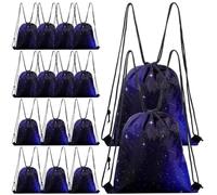 MAQUITA 24 Pcs Starry Sky Drawstring Bag Bulk Set, Waterproof Polyester Space Goodie Bags for Galaxy Theme Party Favors & Supplies (12 x 10 Inch)