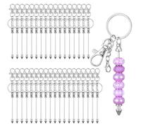MAQUITA 36 Pcs Beadable Keychain Bar, Silver Beaded Keychain Bead Key Chains for Pendant DIY, Bulk Alloy Blank Beadable Item Accessories for Key Chain Making Supplies Jewelry Making Gift