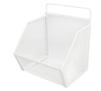 Maqulae Adhesive Wall Mount Wire Basket Metal Hanging Storage Basket with No Drill Installation and Strong Hold for Kitchen Bathroom Bedroom Organization 5.2x3.94x5.91in (White)