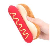 Maqulae Soft Plush Hot Dog Toy with Detachable Sausage and Squeaker for Relieving Dog Anxiety, 14x8x7cm