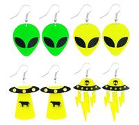 MAQVQLU Acrylic Alien Earrings for Women Fun UFO Cosmos Weird Earrings Space Earrings Halloween Earrings, Metal, No Gemstone