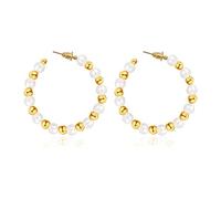 MAQVQLU Pearl Hoop Earrings for Women Big Gold Hoop Earrings Lightweight Pearl Earrings Hypoallergenic Pearl Hoops Women's Earrings Loop Earrings, Metal, No Gemstone