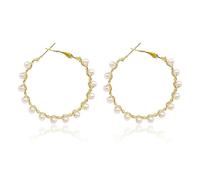 MAQVQLU Pearl Hoop Earrings for Women Big Gold Hoop Earrings Lightweight Pearl Earrings Hypoallergenic Pearl Hoops Women's Earrings Loop Earrings, Metal, No Gemstone