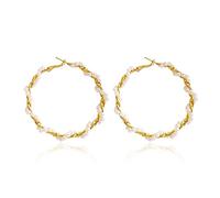 MAQVQLU Pearl Hoop Earrings for Women Big Gold Hoop Earrings Lightweight Pearl Earrings Hypoallergenic Pearl Hoops Women's Earrings Loop Earrings, Metal, No Gemstone