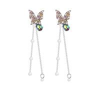 MAQVQLU Purple Butterfly Earrings for Women Crystal Butterfly Tassel Earrings 3D Long Butterfly Dangle Earrings, Metal, No Gemstone
