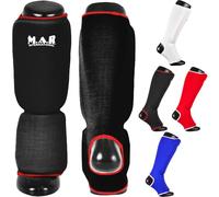 MAR | Black Elasticated Shin and Instep Guards for Martial Arts, Karate, Kickboxing, Muay Thai, Slip-On Shin Pads, Training Shin Guard, MMA Foot Protector Training Leg Guards, BJJ, Taekwondo (M)