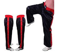 MAR | Black Full Contact Kickboxing Trousers; Boxing, Muay-Thai, Fitness & Karate Pants, 8oz Polyester Satin Fabric with Striped Star Design, Elasticated Drawstring Waistband Bottoms (3/160)