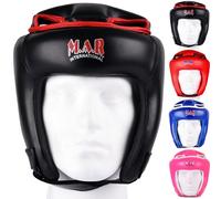 MAR | Black Headguard for Kickboxing, Thai Boxing & MMA Training, Rex Leather Material Head Guard for Face and Ear Protection, Headgear for Sparring Grappling, Muay Thai & Taekwondo, Protective Helmet