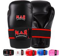 MAR | Black Karate Bag Gloves with Grip Bar, Semi-Contact Gloves Rex Leather Mitts, Elasticated Finger Protection for Kickboxing, Muay Thai, MMA, & Taekwondo - Unisex, Adults/Kids (Large)