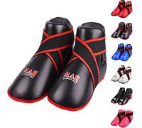 MAR | Black Martial Arts Foot Protector for Karate, Kickboxing, Muay Thai, Taekwondo, Karate K1 Kick Boots, Taekwondo Foot Protectors, Moulded Foam Padding Elasticated Toe Loops (X-Large)