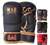 MAR | Black MMA Gloves Sparring Grappling & Striking, Open Palm Mixed Martial Arts Mitts with Adjustable Closure, Rex Leather Boxing, Kickboxing, Karate, Thai Boxing Training Unisex (X-Large)