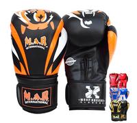 MAR | Black & Orange Tiger Print Boxing Gloves, Wrap Around Closure with Ventilation & Extended Cuff for Men Women & Kids, Training Fitness & Competition Gloves for Kickboxing, MMA, Muay Thai 14oz