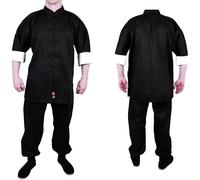 MAR | Black Traditional Kung Fu Uniform Suit, Outfit with White Collar Cuffs, Kung Fu Student's Uniform, 8oz Medium-Weight Fabric Size (4/170)