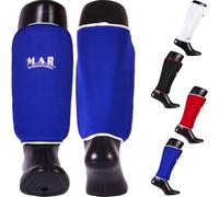 MAR | Blue Elasticated Shin Guards for Contact Sports, Slip-On Design with Layered Foam Padding, Training Shin Pads for Kickboxing, Muay Thai, MMA, Karate, Taekwondo & More, Wrestling Kickpads (M)