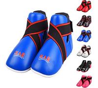 MAR | Blue Martial Arts Foot Protector for Karate, Kickboxing, Muay Thai, Taekwondo, Karate K1 Kick Boots, Taekwondo Foot Protectors, Moulded Foam Padding Elasticated Toe Loops (Medium)