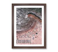 Mar Del Plata Beach In Argentina Painting Modern Framed Print | A3 Walnut Framed Wall Art | Ready to Hang | Modern Beach Picture | Living Room Bedroom Lounge Office