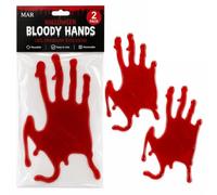 MAR Halloween Bloody Hands Window Gel Clings Stickers 2 Pack | Two bloody hand gel clings stick to glass without adhesive and are visible from both sides; peel off and reuse