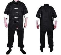 MAR INTERNATIONAL Black Kung Fu Uniform Unisex Martial Arts Suit for Adults & Kids Wing Chun Tai Chi Shaolin Design with White Cuffs 8oz Mediumnstructors, 8oz Medium-Weight Fabric (00/120)
