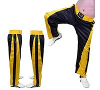 MAR INTERNATIONAL Yellow Full Contact Kickboxing/Karate Trousers - Polyester Silk Satin Fabric with Stripe Design, Elasticated Drawstring Waistband 4/170