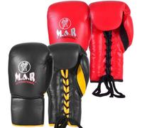 MAR | Lace-Up Boxing Kickboxing Gloves, Muay Thai Genuine Real Leather Laced Gloves For Training Sparring Men Women Kids & Children Red - 14oz