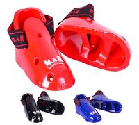 MAR | Martial Arts Foot Protector for Karate Kickboxing, Muay Thai, K1 & Taekwondo| Vinyl Dipped Foam Kick Boots Elasticated Toe Loops & Secure Strap Men, Women & Kids Red, Black Blue (Red, S)