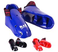 MAR | Martial Arts Foot Protector for Karate Kickboxing, Muay Thai, K1 & Taekwondo| Vinyl Dipped Foam Kick Boots Elasticated Toe Loops & Secure Strap Men, Women & Kids Red, Black Blue (Blue, M)
