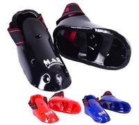 MAR | Martial Arts Foot Protector for Karate Kickboxing, Muay Thai, K1 & Taekwondo| Vinyl Dipped Foam Kick Boots Elasticated Toe Loops & Secure Strap Men, Women & Kids Red, Black Blue (Black, L)