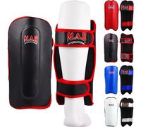 MAR | Multi-Purpose Black Shin Guards for Contact Sports, Multi-Layered Foam Padding Rex Leather, Combat Shin Pads for Kickboxing, Muay Thai, MMA, Karate, Taekwondo & More, Wrestling Kickpads (Junior)