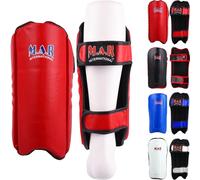 MAR | Multi-Purpose Red Shin Guards for Contact Sports, Multi-Layered Foam Padding Rex Leather, Combat Shin Pads for Kickboxing, Muay Thai, MMA, Karate, Taekwondo & More, Wrestling Kickpads (Senior)