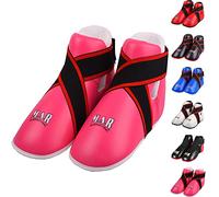 MAR | Pink Martial Arts Foot Protector for Karate, Kickboxing, Muay Thai, Taekwondo, Karate K1 Kick Boots, Taekwondo Foot Protectors, Moulded Foam Padding Elasticated Toe Loops (X-Large)