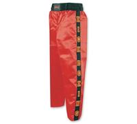 MAR | Red Full Contact Kickboxing Trousers; Boxing, Muay-Thai, Fitness & Karate Pants, 8oz Polyester Satin Fabric with Striped Star Design, Elasticated Drawstring Waistband Bottoms (3/160)