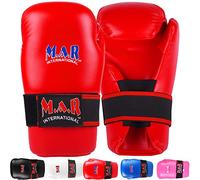 MAR | Red Karate Bag Gloves with Grip Bar, Semi-Contact Gloves Rex Leather Mitts, Elasticated Finger Protection for Kickboxing, Muay Thai, MMA, & Taekwondo - Unisex, Adults/Kids (Medium)