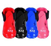 MAR | Red Martial Arts Foot Protector for Karate, Kickboxing, Muay Thai, K1 & Taekwondo, Karate Kick Boots, Taekwondo Foot Protectors, Vinyl Dipped Foam Padding and Elasticated Toe Loops (Small)