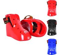 MAR | Red Martial Arts Foot Protector for Karate, Kickboxing, Muay Thai, K1 & Taekwondo, Karate Kick Boots, Taekwondo Foot Protectors, Vinyl Dipped Foam Padding and Elasticated Toe Loops (Large)