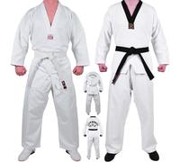 MAR | Taekwondo White Uniform Suit White Colour V-Neck, Sparring Gear Unisex Kids & Adult Martial Arts Taekwondo Gi Student Suit Taekwondo Polycotton Medium Weight 8oz Fabric + FREE BELT (4/170)